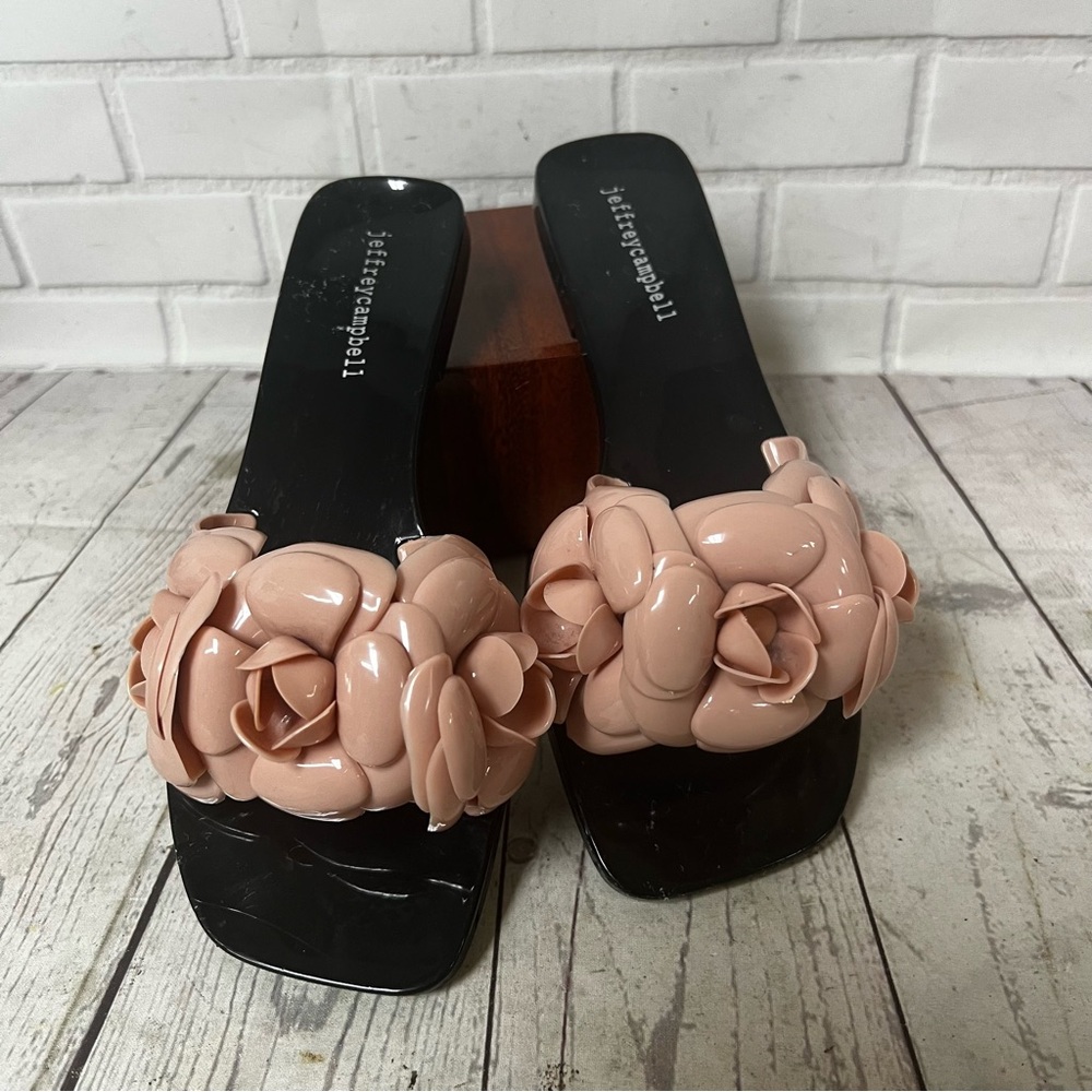 Jeffrey Campbell Size 7 Jelly Slides Flats Mauve Pink Flower Sandals